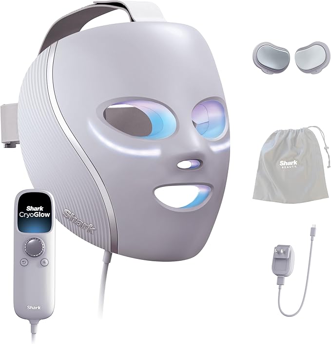 Shark CryoGlow LED Face Mask, Red Light Therapy, Under-Eye Cooling, FW312PL Red, Blue & Deep Infrared Light, Skincare Device for Fine Lines & Acne, Clinically Tested & FDA-Cleared, 4 Modes, Lilac